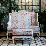 Двухместный диван из массива бука серый с растительным орнаментом Raffael Blue Grey Sofa варинант исполнения - 8 | Loft Concept в Челябинске