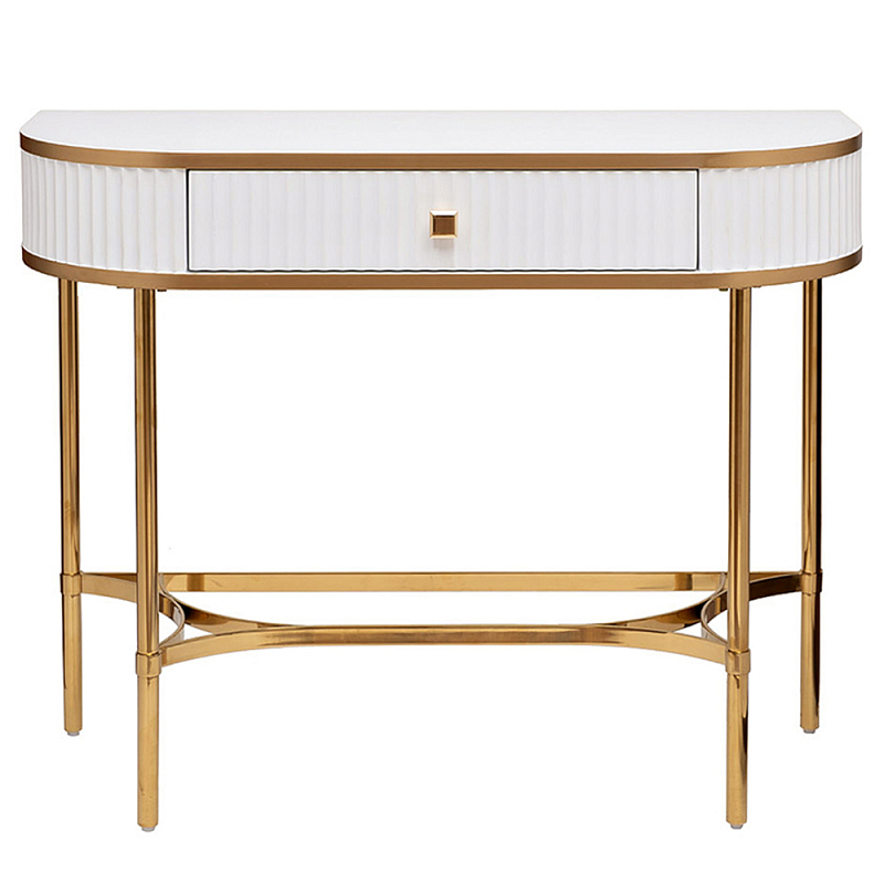 Консоль с ящиком белая с золотом Textured White Console with Gold Белый Золотой в Челябинске | Loft Concept 
