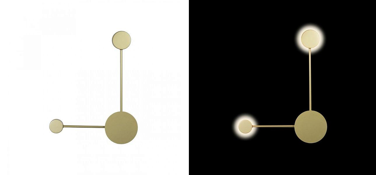 Бра Лофт Vibia Pin Wall Light 2 плафона Золотой матовый цвет Бра Лофт Vibia Pin Wall Light 2 плафона Золотой матовый цвет - Loft-Concept в Челябинске