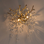 Бра золотого цвета с декоративными ветвями и прозрачными подвесками в форме листьев Droplet Chandelier варинант исполнения - 2 | Loft Concept в Челябинске