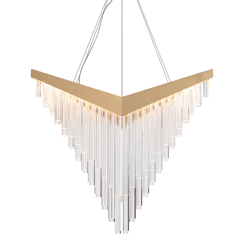Люстра золотого цвета в форме галочки с каскадом длинных прозрачных трубок Eurofase матовое золото Прозрачный в Челябинске | Loft Concept 