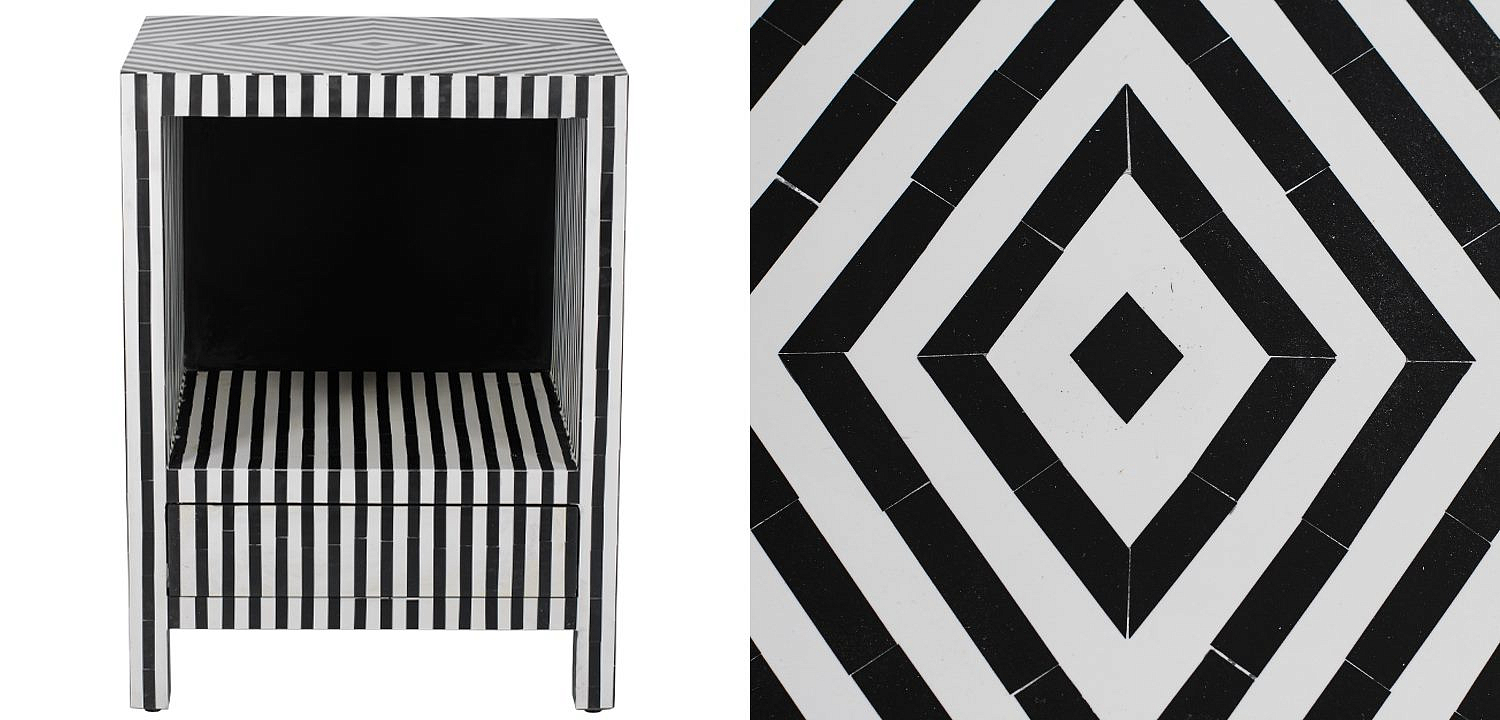 Тумбочка Black&white large storage Indian Bone Inlay nightstand Тумбочка Black&white large storage Indian Bone Inlay nightstand - Loft-Concept в Челябинске