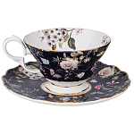 Чайный набор из фарфора темно-синий с рисунком цветов на 6 персон 12 предметов 280 мл Garden Whisper Porcelain Set  варинант исполнения - 4 | Loft Concept в Челябинске