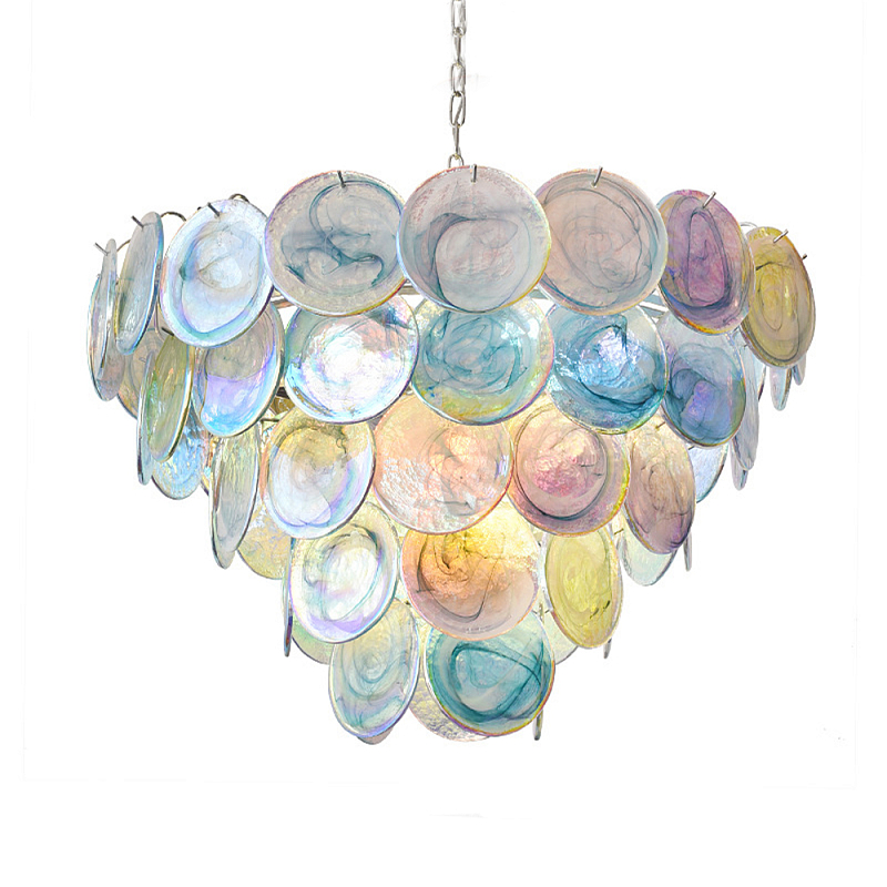 Люстра с каскадом из круглых разноцветных стеклянных дисков Mother of Pearl Iridescence Мульти Хром Люстра с каскадом из круглых разноцветных стеклянных дисков Mother of Pearl Iridescence Мульти Хром в Челябинске | Loft Concept