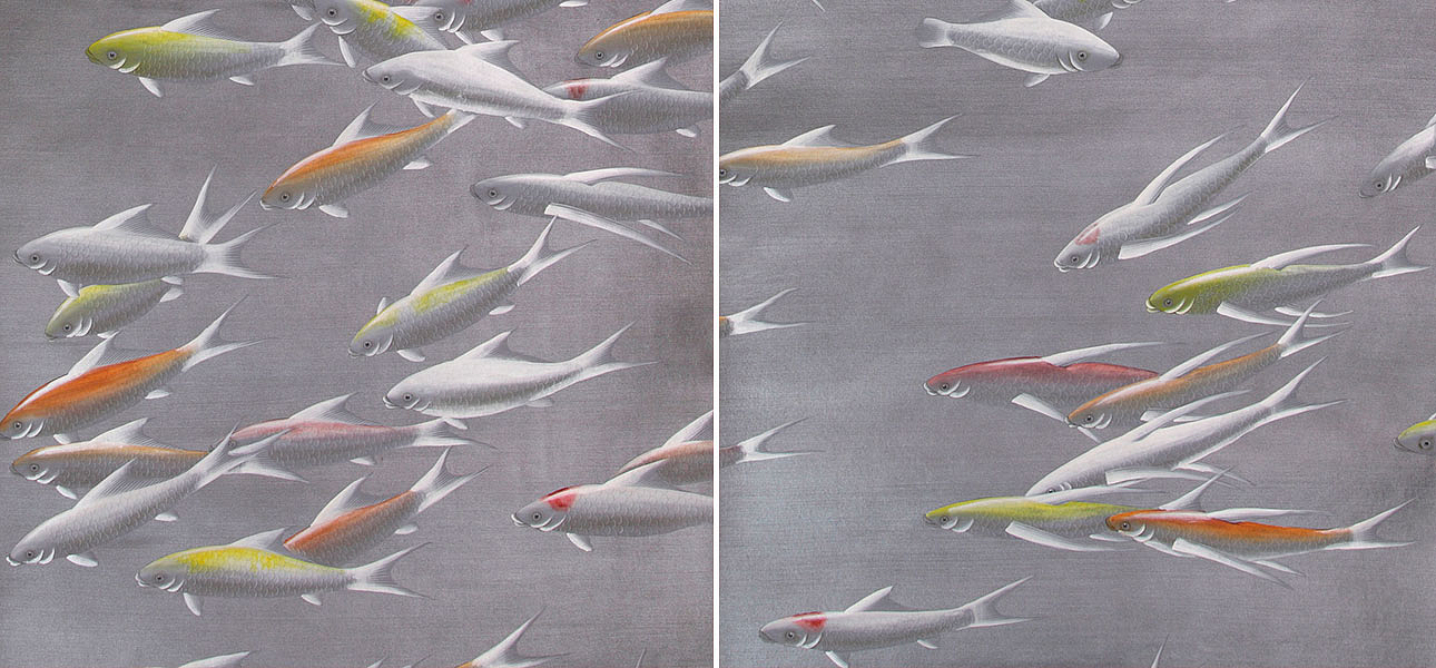 Обои ручная роспись Fishes Koi on Flash metallic Xuan paper Обои ручная роспись Fishes Koi on Flash metallic Xuan paper - Loft-Concept в Челябинске