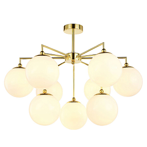 Люстра с золотым каркасом и  белыми плафонами Amuse 9 ламп