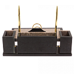 Настольный письменный набор из бежевого мрамора с часами и гербом Marble Accessory варинант исполнения - 3 | Loft Concept в Челябинске