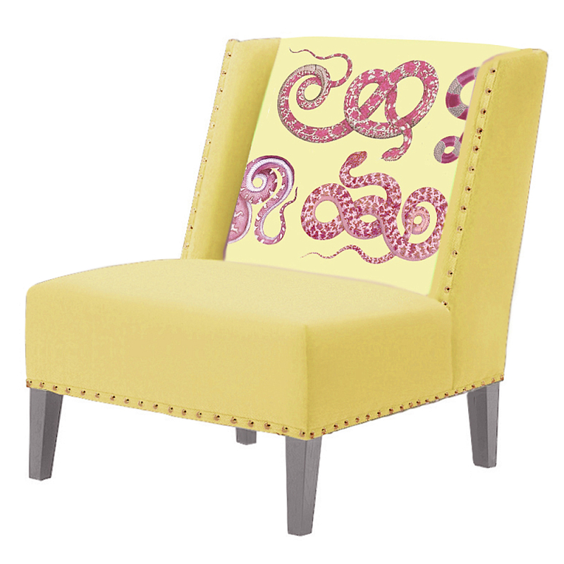 FUN Armchair Snakes yellow Дизайнерское кресло с цветным принтом Желтый FUN Armchair Snakes yellow Дизайнерское кресло с цветным принтом Желтый в Челябинске | Loft Concept