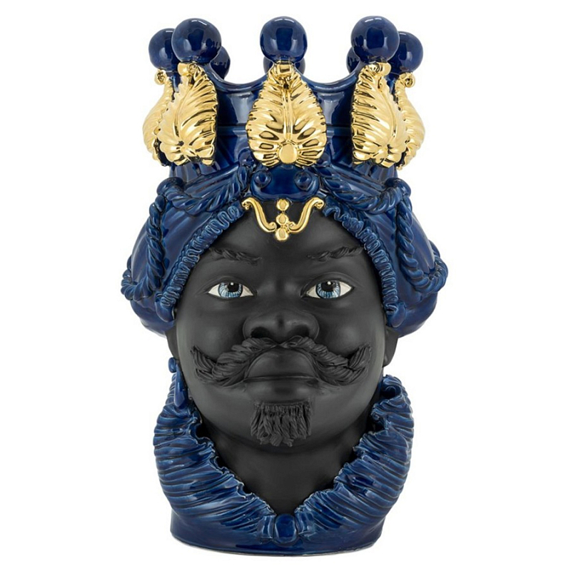 Ваза Vase Moro Man Ltd Blue Черный Синий Золотой Ваза Vase Moro Man Ltd Blue Черный Синий Золотой в Челябинске | Loft Concept