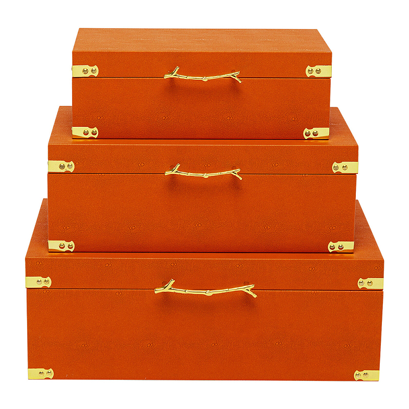 Комплект оранжевых чемоданов Golden Twigs Оранжевый Глянцевое золото в Челябинске | Loft Concept 