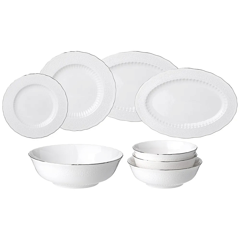 Обеденный сервиз белый из фарфора на 6 персон 23 предмета Garden Whisper Porcelain Set Белый Обеденный сервиз белый из фарфора на 6 персон 23 предмета Garden Whisper Porcelain Set Белый в Челябинске | Loft Concept