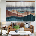 Современное Панно на стену из нитей Mountains at Sunset Горы на Закате  варинант исполнения - 1 | Loft Concept в Челябинске