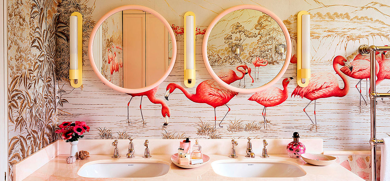 Обои ручная роспись Flamingos Colourway SC-120 on Sterling Silver gilded Xuan paper Обои ручная роспись Flamingos Colourway SC-120 on Sterling Silver gilded Xuan paper - Loft-Concept в Челябинске