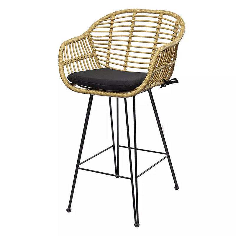 Стул полубарный с ротанговым плетением Half Bar Chair with Wicker Черный Бежевый Стул полубарный с ротанговым плетением Half Bar Chair with Wicker Черный Бежевый в Челябинске | Loft Concept