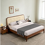 Кровать двуспальная с каркасом из дерева и мягким изголовьем Moon Walnut Bed варинант исполнения - 8 | Loft Concept в Челябинске