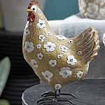 Статуэтка курица с белым цветочным узором и металлическими ножками Rustic Chicken варинант исполнения - 3 | Loft Concept в Челябинске