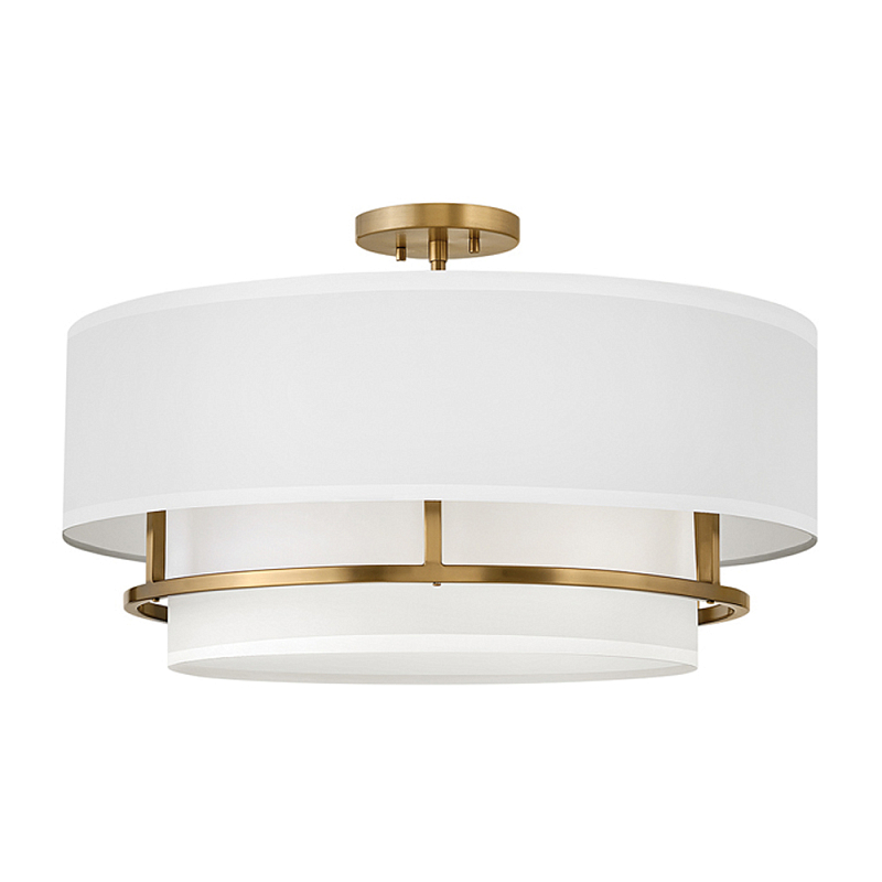 Потолочный светильник с двухслойным белым текстильным абажуром Hinkley Латунь Белый Никель в Челябинске | Loft Concept 
