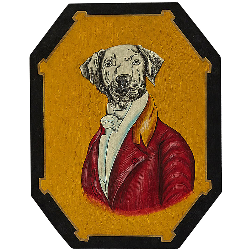 Картина в раме Chinoiserie Grey Dog Yellow Portrait Желтый Красный Белый Черный Мульти Картина в раме Chinoiserie Grey Dog Yellow Portrait Желтый Красный Белый Черный Мульти в Челябинске | Loft Concept