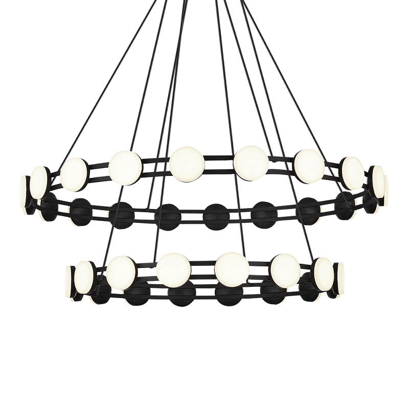 Люстра двухъярусная с круглыми светодиодными источниками света Maxine Light Черный Золотой Белый в Челябинске | Loft Concept 