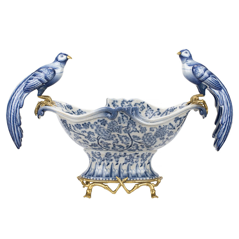 Фарфоровая чаша с птицами Blue and White Синий Бронза Белый Фарфоровая чаша с птицами Blue and White Синий Бронза Белый в Челябинске | Loft Concept