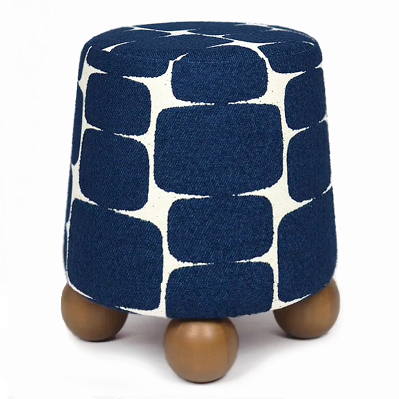 Пуф Wakonda с Круглыми  ножками Синий орнамент  Белый Темно-синий Коричневый в Челябинске | Loft Concept 