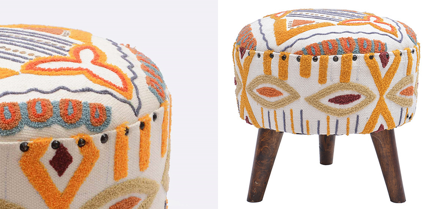 Пуф India Multicolor Ornament Wood Pouf Пуф India Multicolor Ornament Wood Pouf - Loft-Concept в Челябинске