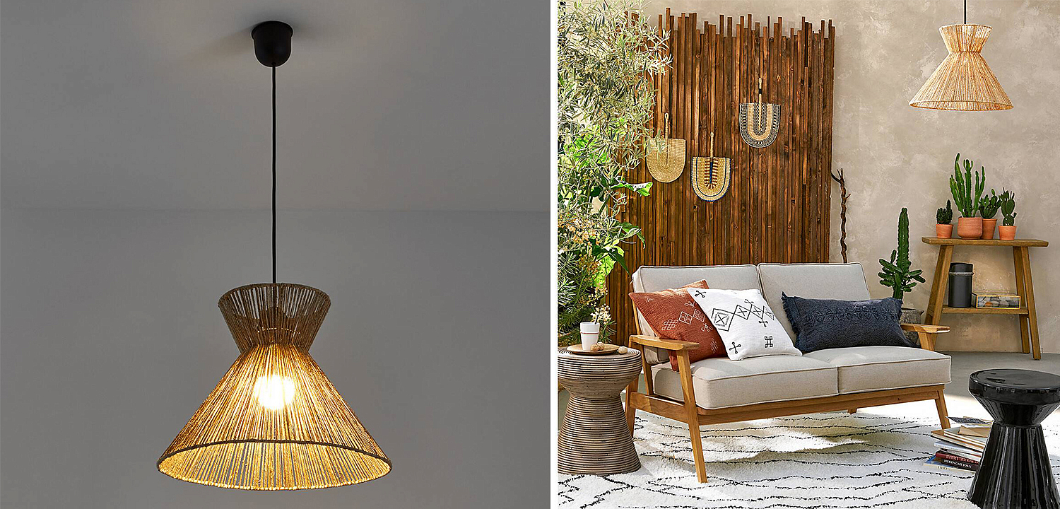Подвесной светильник Signe Wicker Hemp Beige Horn Подвесной светильник Signe Wicker Hemp Beige Horn - Loft-Concept в Челябинске
