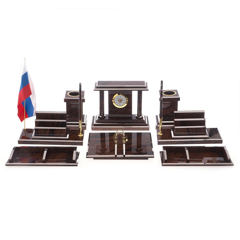 Настольный письменный набор из природного камня обсидиана Team leader Коричневый Бронза в Челябинске | Loft Concept 