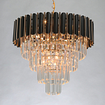 Люстра из черного металла с многоярусными подвесками из прозрачного хрусталя на золотой цепи Empire Black Chandelier Crystal варинант исполнения - 3 | Loft Concept в Челябинске