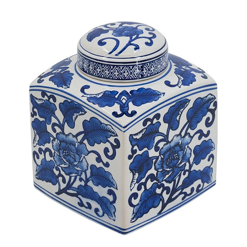 Ваза с крышкой в китайском стиле Oriental Blue & White Ornament Vases Синий Белый в Челябинске | Loft Concept 