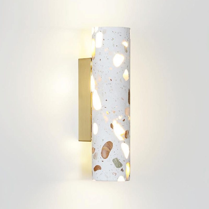 Бра с цилиндрическим белым бетонным плафоном Terrazzo Light Бронза Серый в Челябинске | Loft Concept 