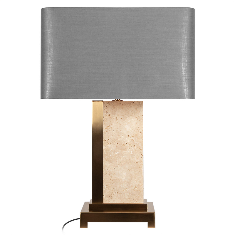 Настольная лампа с основанием из натурального камня c серым прямоугольным абажуром Lapis Tiburtinus Серый Бронза в Челябинске | Loft Concept 