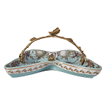 Блюдо из голубого фарфора с бронзовой ручкой в виде ветки Blue Garden варинант исполнения - 2 | Loft Concept в Челябинске