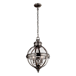 Подвесной светильник с прозрачным стеклянным плафоном в форме шара цвета никеля в индустриальном стиле на цепи 3 лампы Feiss варинант исполнения - 2 | Loft Concept в Челябинске