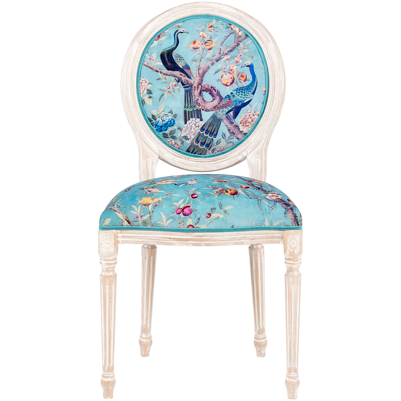 Стул из массива бука с изображением птиц и цветов Turquoise Beige Chinoiserie Garden Chair Мульти Бирюзовый Бежевый Стул из массива бука с изображением птиц и цветов Turquoise Beige Chinoiserie Garden Chair Мульти Бирюзовый Бежевый в Челябинске | Loft Concept