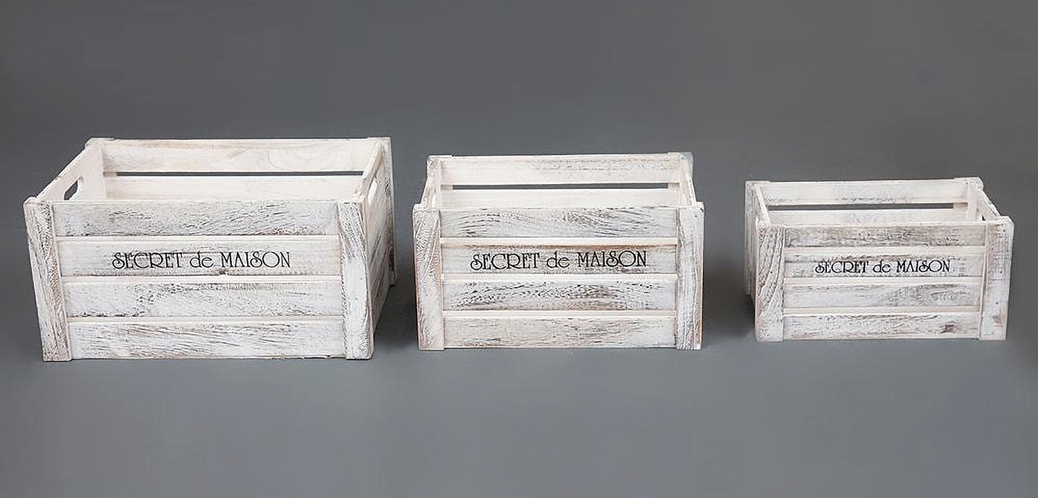 Набор из трёх ящиков Set of three antique white boxes  - Loft-Concept в Челябинске