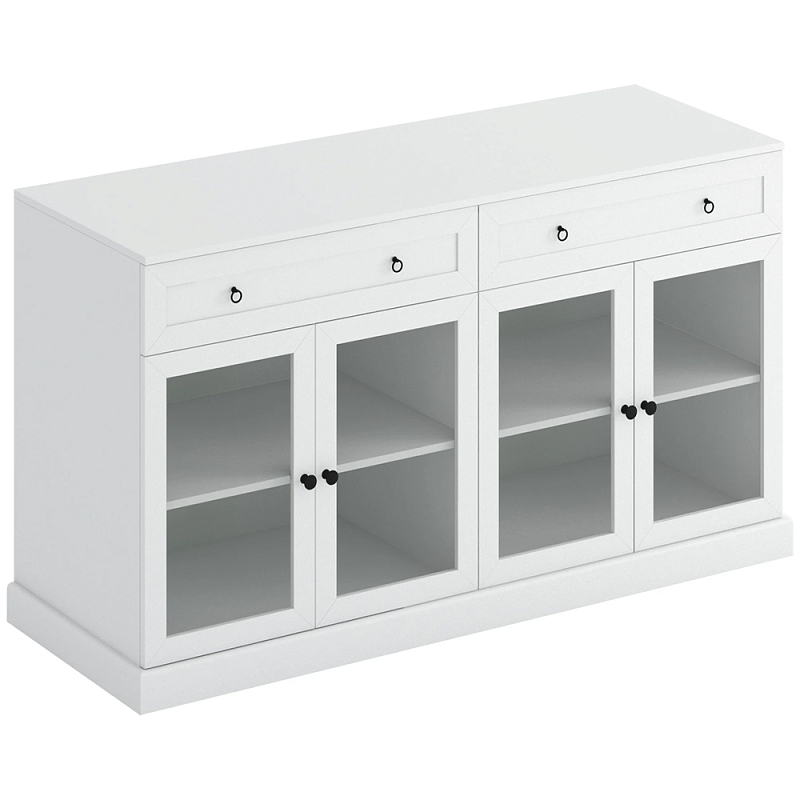 Широкая тумба с ящиками и стеклянными дверцами Percent Glass Cabinet Серый Белый Прозрачное Стекло в Челябинске | Loft Concept 