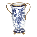 Ваза с бронзовыми ручками и синим цветочным узором Blue & White Ornament варинант исполнения - 1 | Loft Concept в Челябинске