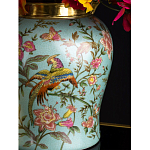 Ваза округлой формы из фарфора с рисунком и бронзовой крышкой Turquoise Blooming Garden варинант исполнения - 3 | Loft Concept в Челябинске