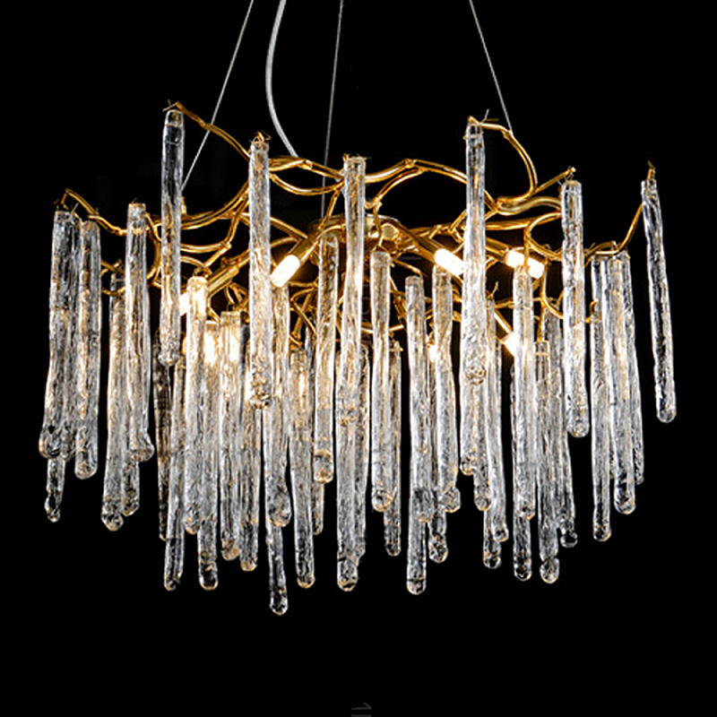 Люстра на подвесе с каркасом из металла и прозрачными подвесками из стекла Droplet Chandelier Золотой Прозрачный Люстра на подвесе с каркасом из металла и прозрачными подвесками из стекла Droplet Chandelier Золотой Прозрачный в Челябинске | Loft Concept