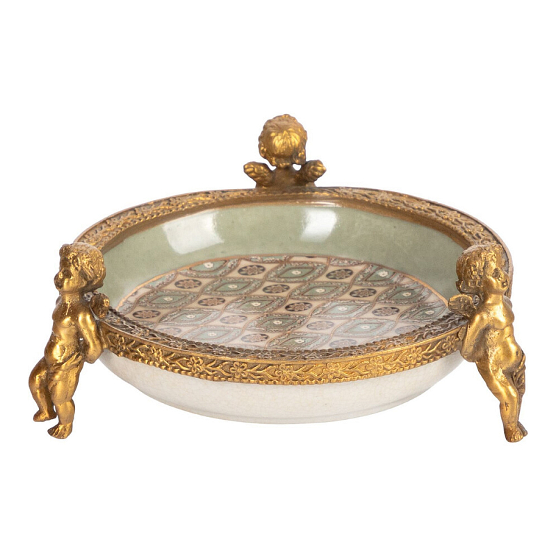 Чаша фарфоровая на бронзовых ножках в виде ангелов Porcelain Angels of Paradise Бронза в Челябинске | Loft Concept 