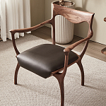 Стул деревянный с мягким сиденьем из коричневой натуральной кожи Moon Walnut Furniture варинант исполнения - 5 | Loft Concept в Челябинске