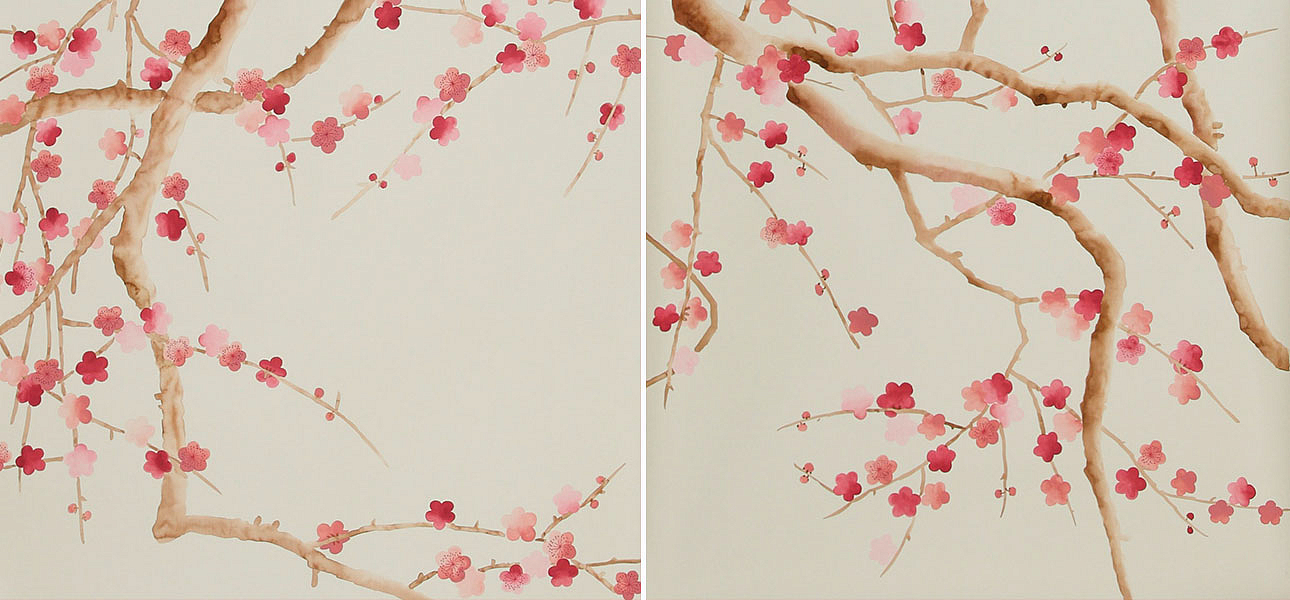 Обои ручная роспись Plum Blossom Blossom on Satin Grey dyed silk Обои ручная роспись Plum Blossom Blossom on Satin Grey dyed silk - Loft-Concept в Челябинске