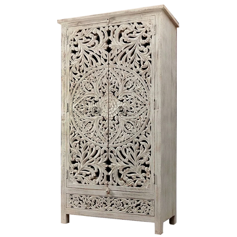 Шкаф с орнаментом ручная резьба из дерева Indian Antique Furniture Серый Шкаф с орнаментом ручная резьба из дерева Indian Antique Furniture Серый в Челябинске | Loft Concept