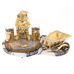 Икорница со стопками с декором "Рыбак с санями" с гравировкой на подставке из натуральных камней Агат Мрамор Decorative Cavair Dishes варинант исполнения - 1 | Loft Concept в Челябинске