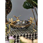 Блюдо черного цвета из фрафора на бронзовых ножках в виде стрекоз Eden Garden варинант исполнения - 3 | Loft Concept в Челябинске