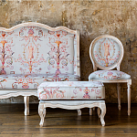 Мягкая банкетка из массива бука серая с растительным орнаментом Raffael Grey Floral Banquette варинант исполнения - 7 | Loft Concept в Челябинске