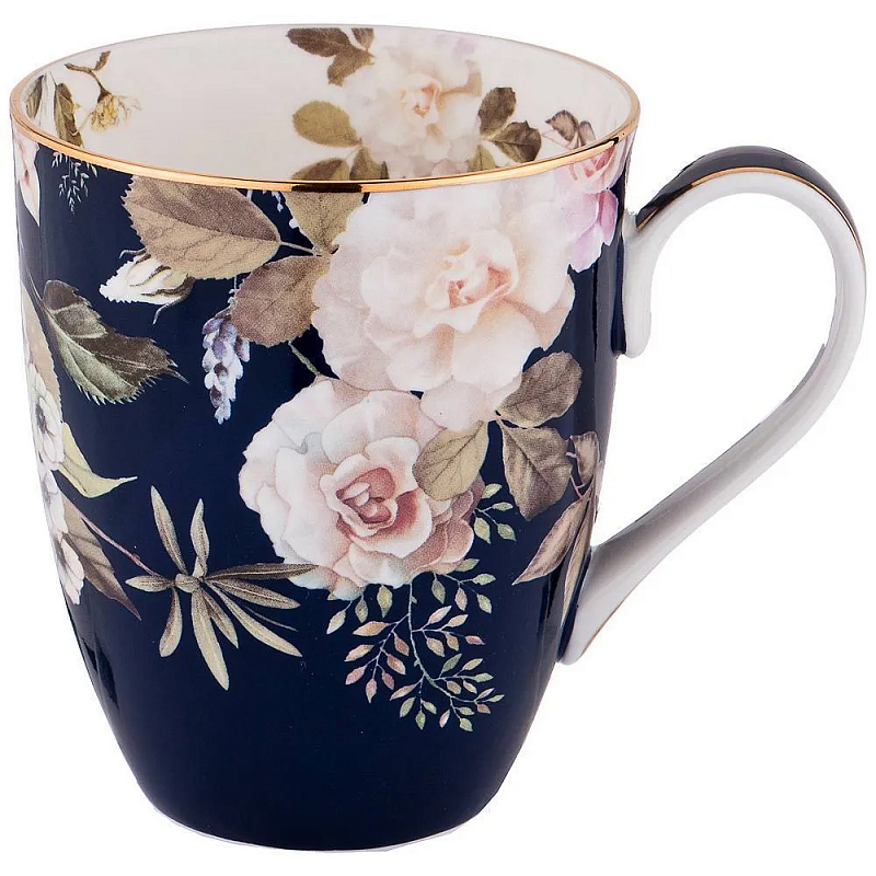 Кружка синяя из фарфора с рисунком цветов 400 мл Garden Whisper Porcelain Set Белый Мульти Темно-синий Кружка синяя из фарфора с рисунком цветов 400 мл Garden Whisper Porcelain Set Белый Мульти Темно-синий в Челябинске | Loft Concept