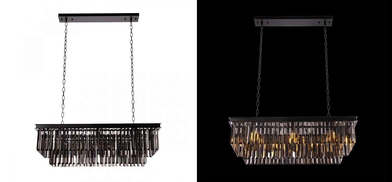Прямоугольная Люстра RH 1920s Odeon Black iron Серое Стекло Длина 80 см Прямоугольная Люстра RH 1920s Odeon Black iron Серое Стекло Длина 80 см - Loft-Concept в Челябинске