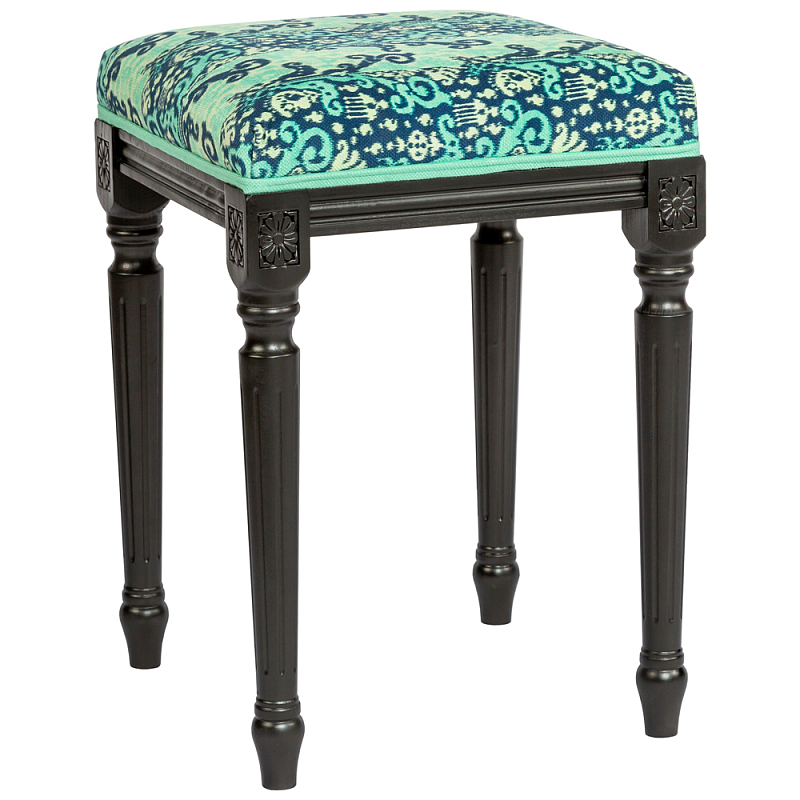Банкетка из натурального бука Ikat Pattern Черный Бирюзовый Темно-синий в Челябинске | Loft Concept 